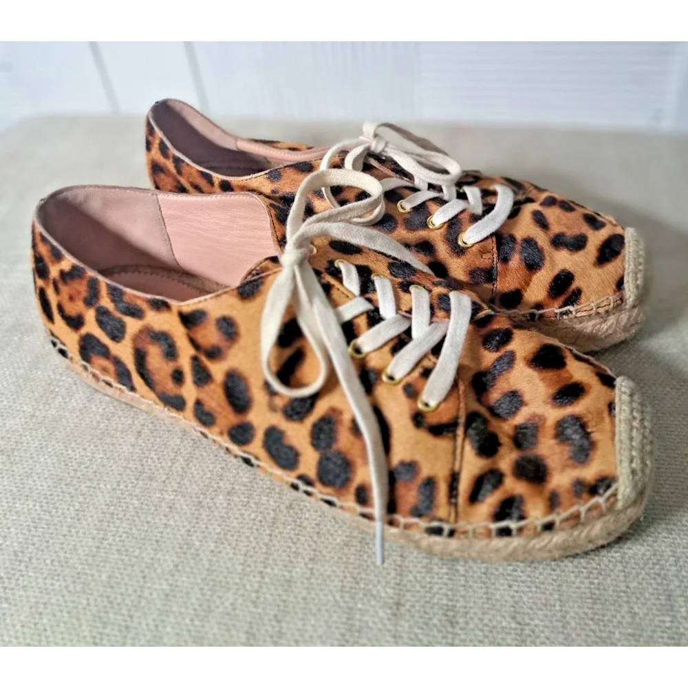 J.‎  Crew Espadrilles Size 9  Brown Animal Print  Calf Hair Lace-up
